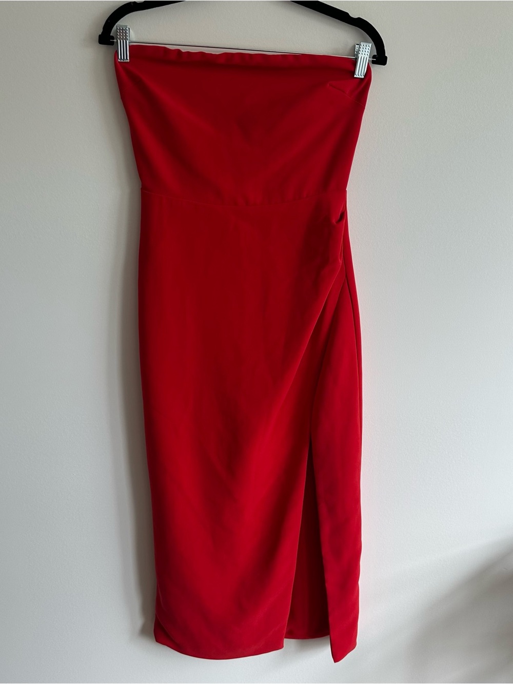 Vici Red Strapless Midi Dress with Side Slit